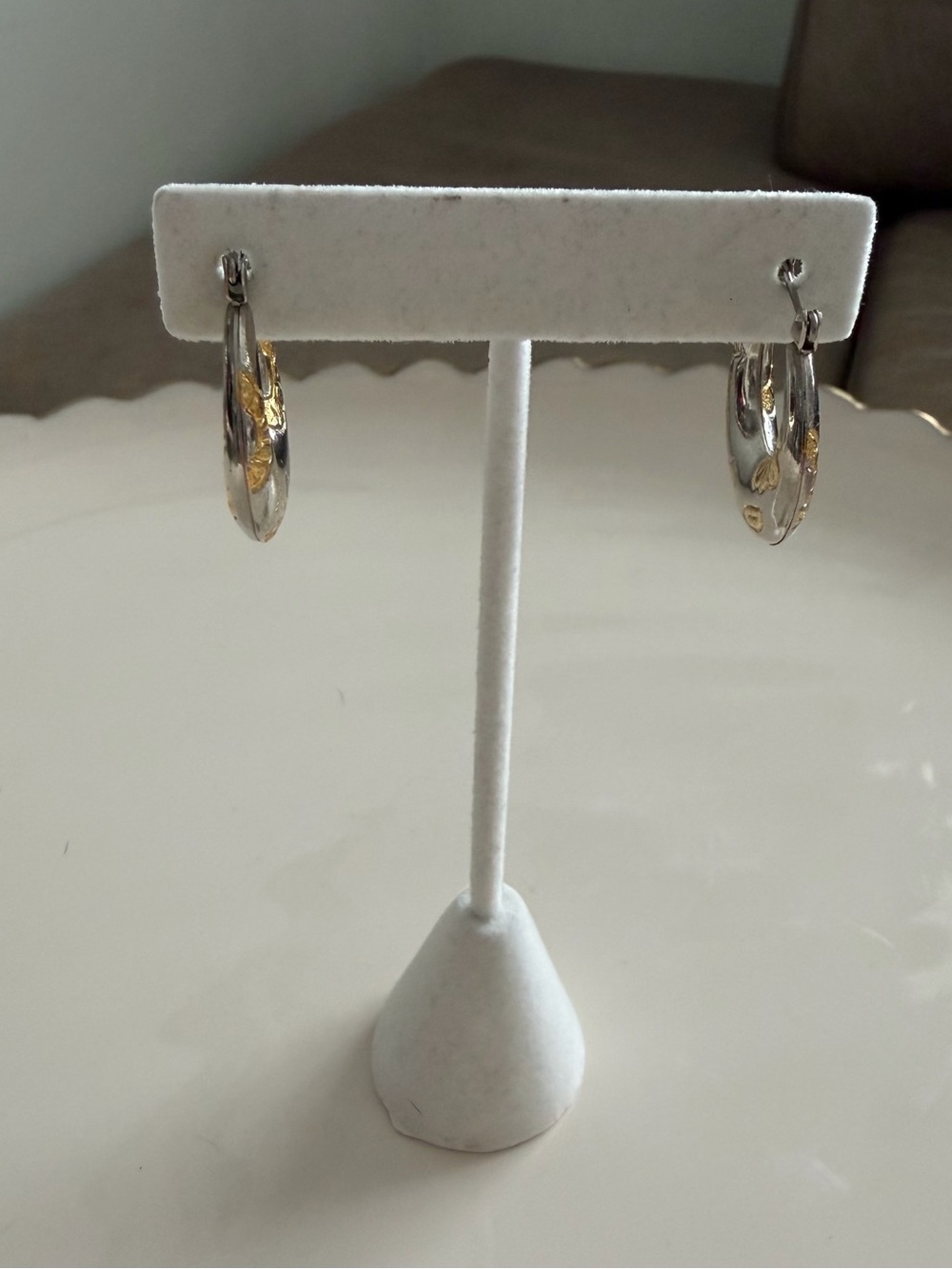 Vintage Monet Signed Two Tone Gold Silver Flower Hoops